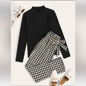 Houndstooth Pants & Mock Neck Top (Set)